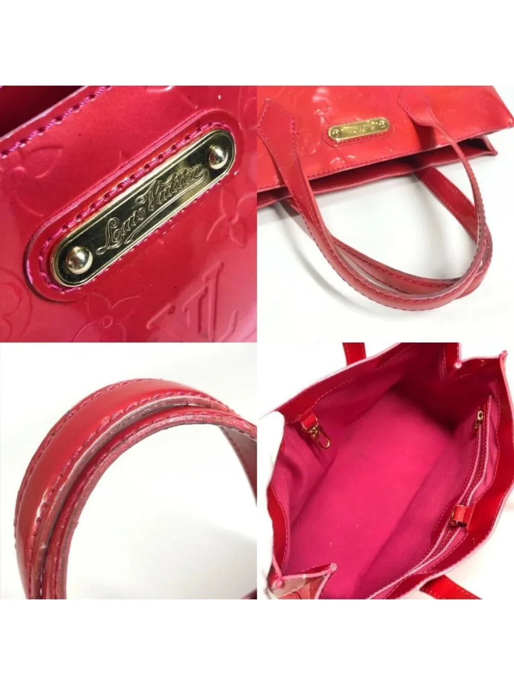 Louis Vuitton Handbag Wilshire Blue Bird Monogram Vernis Canvas Rose Pop Pink
